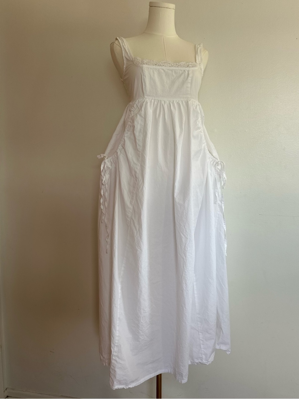 ASOS DESIGN White Cotton Empire Waist Midi Dress Edwardian Lace Cottage US 0
